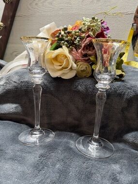 Mikasa Jamestown gold trim 2oz crystal cordial glasses candle holders set of 2.